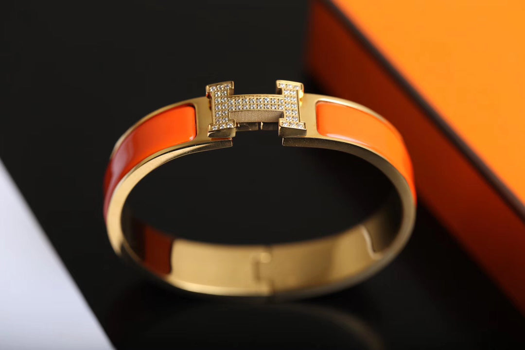 Hermes H Bracelet Gold Cubic Zirconia