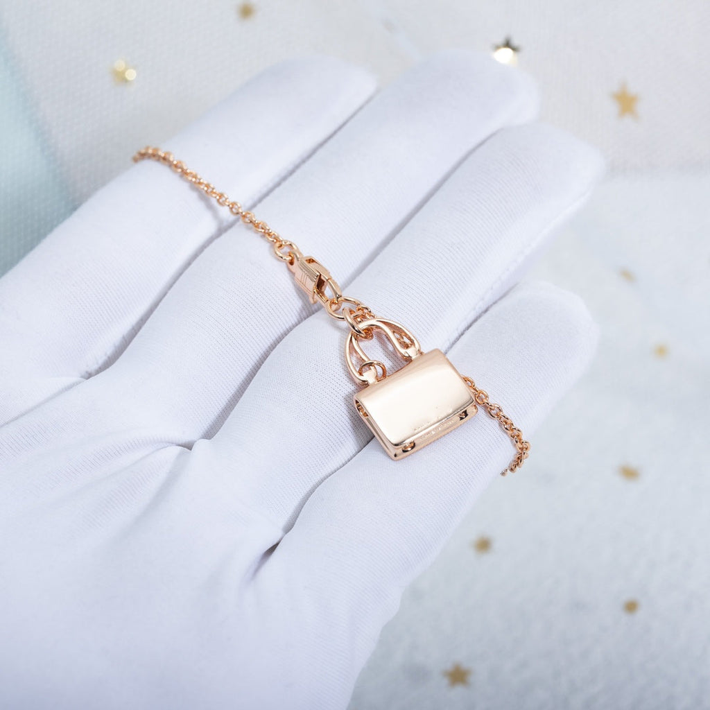 Hermes Amulette Constance Pendant Pink Gold Necklace