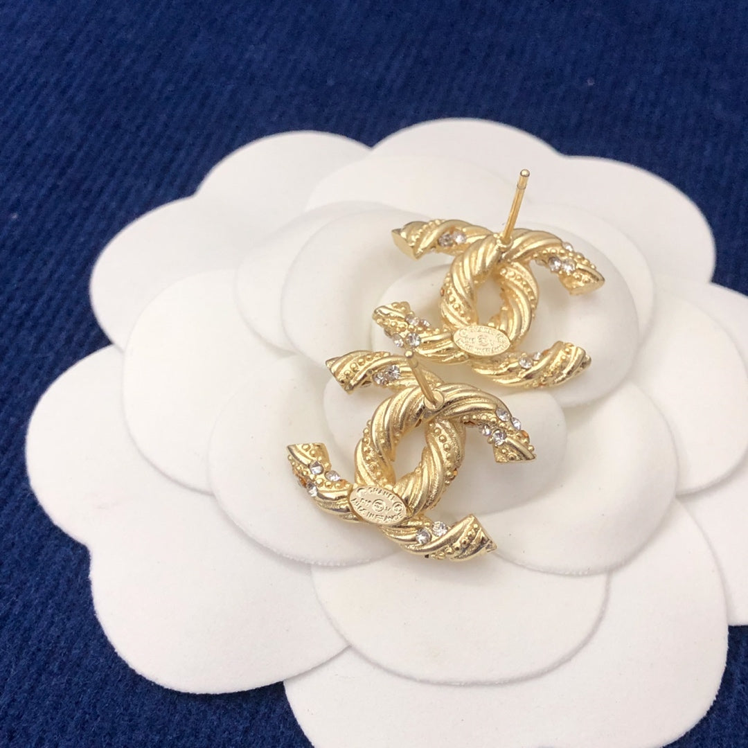 Chanel Gold Diamond Stud Medium Earrings