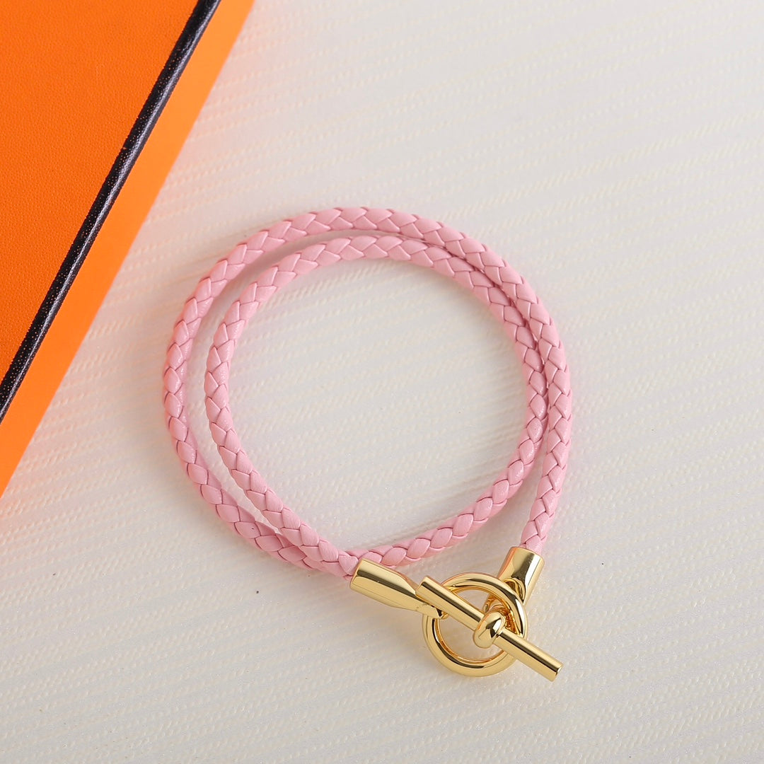 Hermes Glenan Double Tour Gold Leather Bracelet