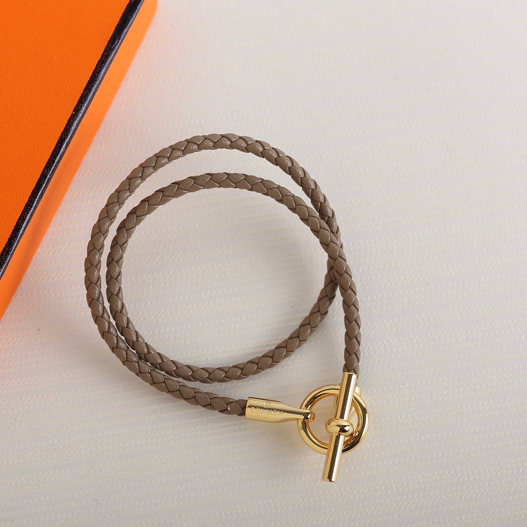 Hermes Glenan Double Tour Gold Leather Bracelet