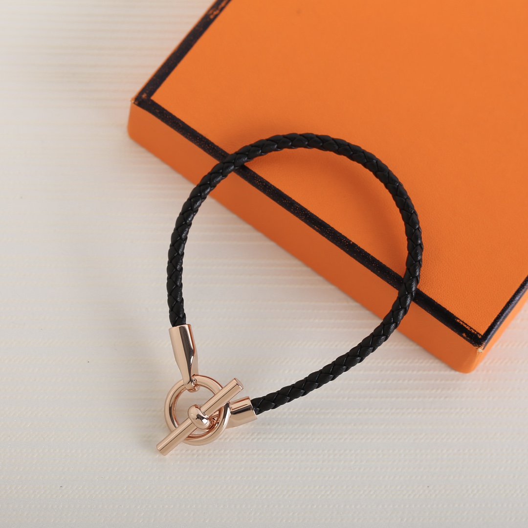 Hermes Glenan Pink Gold Leather Bracelet