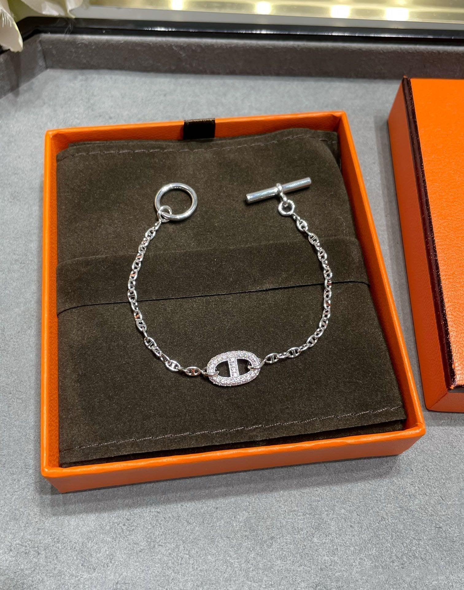 Hermes Chaine Echappee Cubic Zirconia Link Bracelet