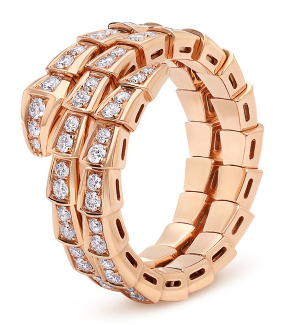 Bvlgari Serpenti Ring Pink Gold Cubic Zirconia Double Row