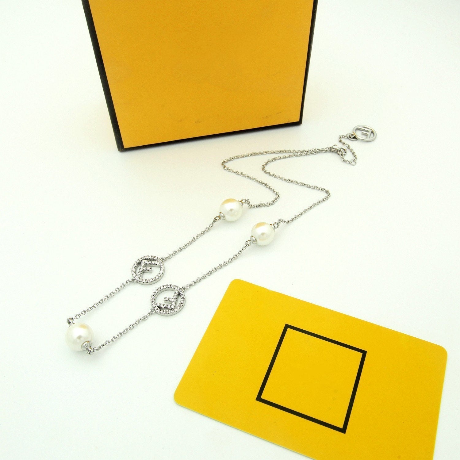 Fendi F Pearl Diamond Necklace