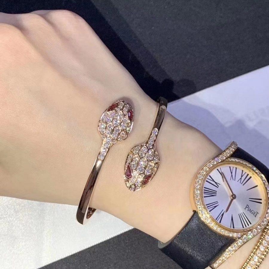Bvlgari Serpenti Bracelet Pink Gold Cubic Zirconia Double Snake