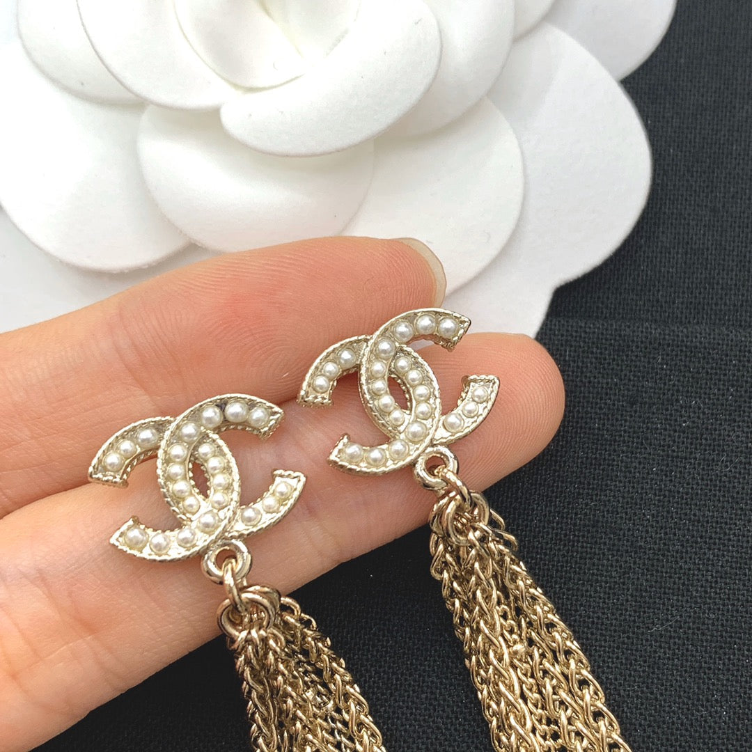 Chanel Double C Tassel Gold Earrings