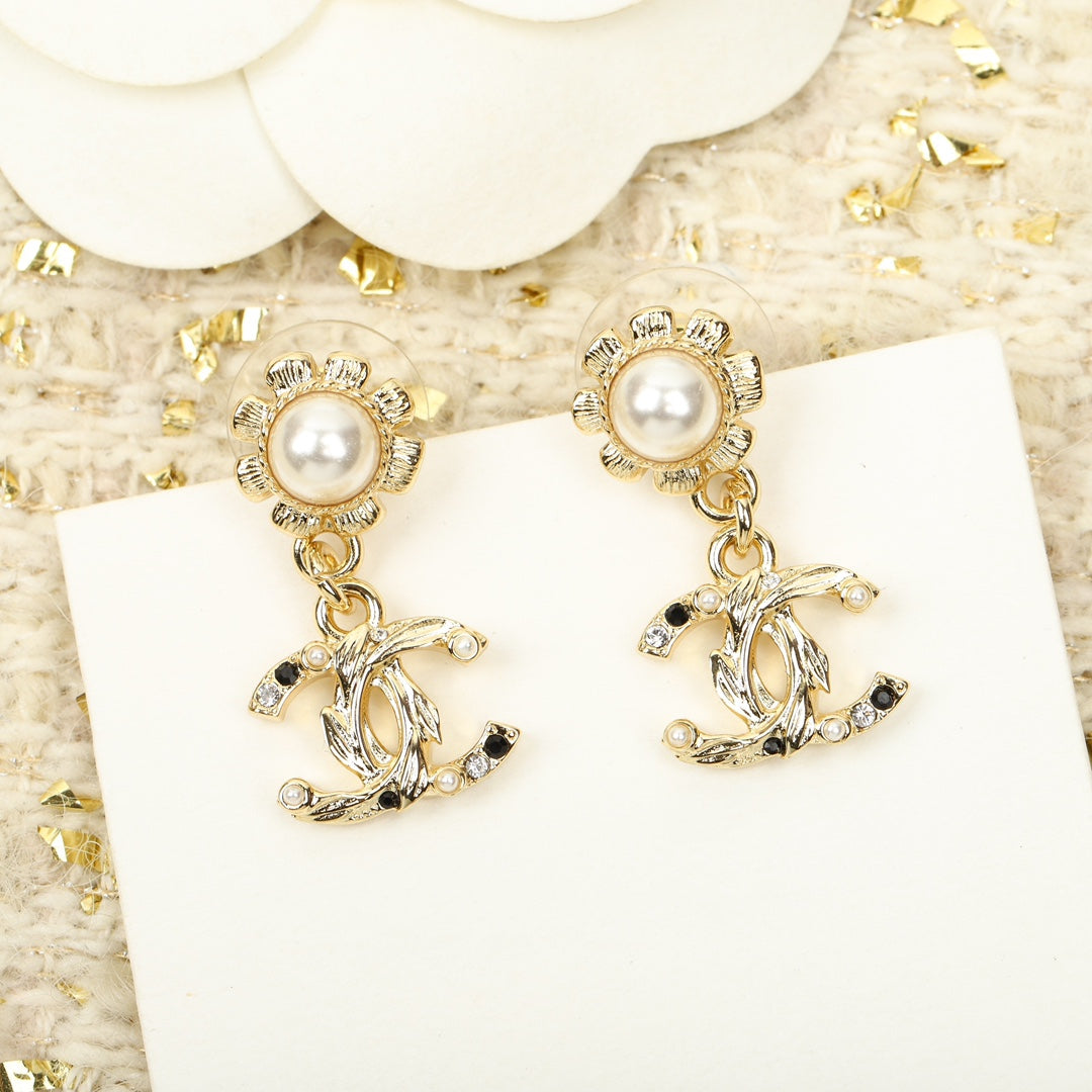 Chanel Sunflower Gold Multi Diamonds Drop Earrings